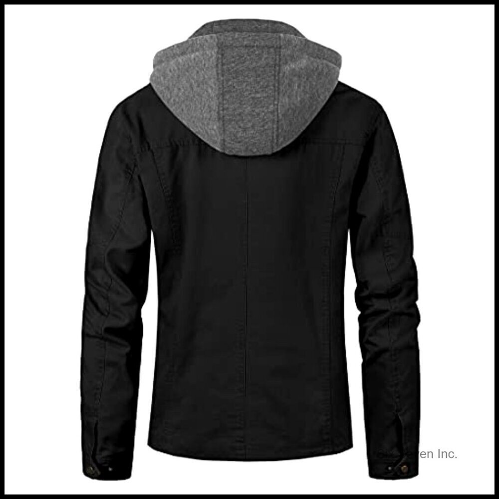 Canvas Military Field Jacket Casual Outerwear Removable Hood Utility Style - Picture 3 of 7